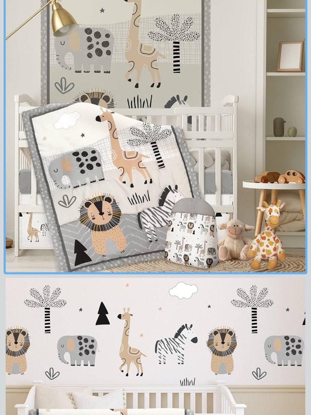 Neutral Safari Crib Quilt and Nursery Decor - Grey, Cream, Tan